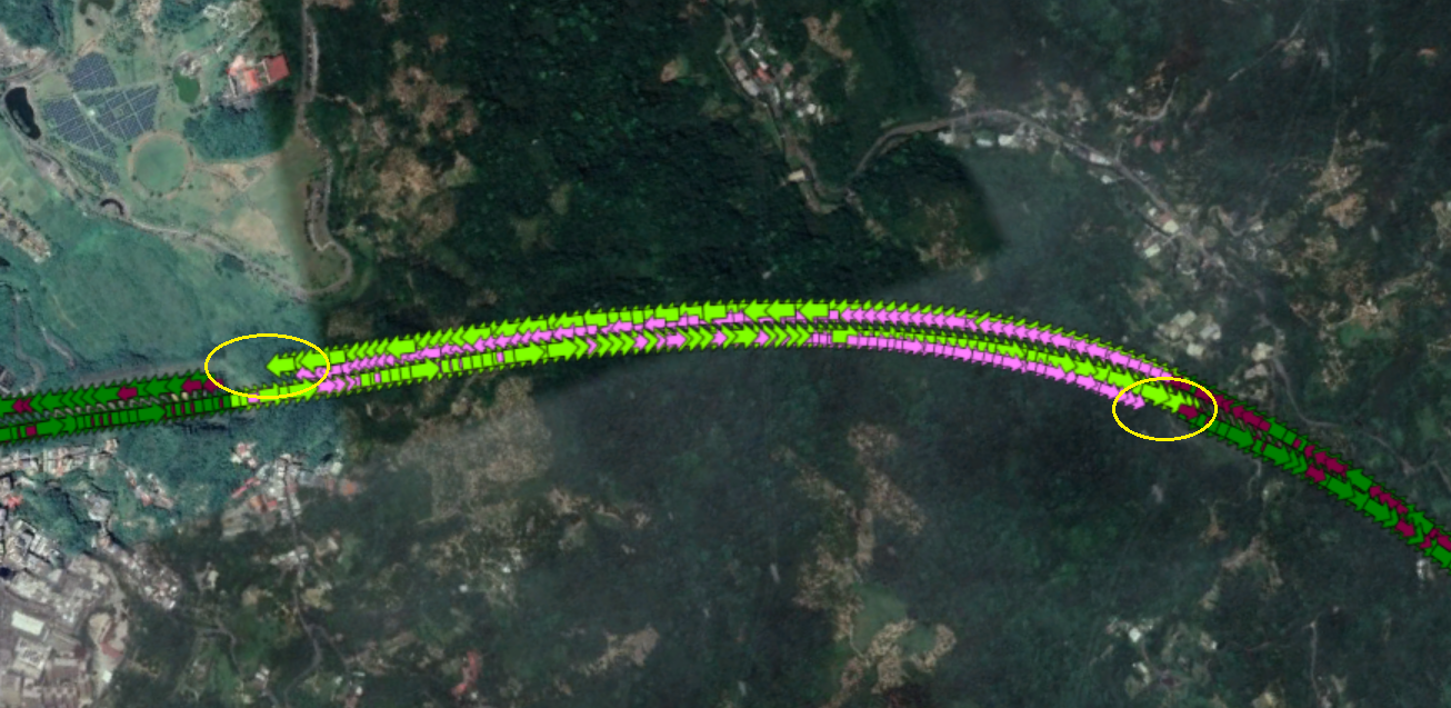 La "ligne verte" est la plus proche de la position de coordonnées (sortie du tunnel)