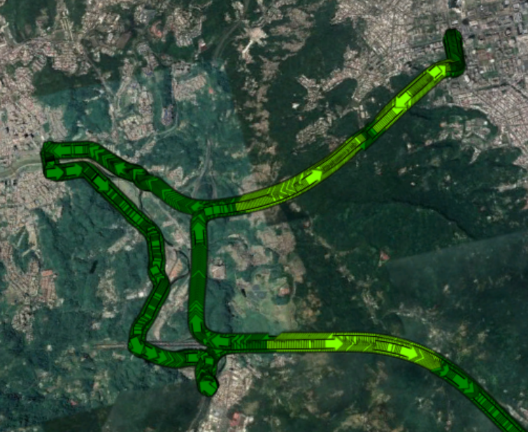 (État GNSS de la ligne vert foncé ; État UDR de la ligne verte)